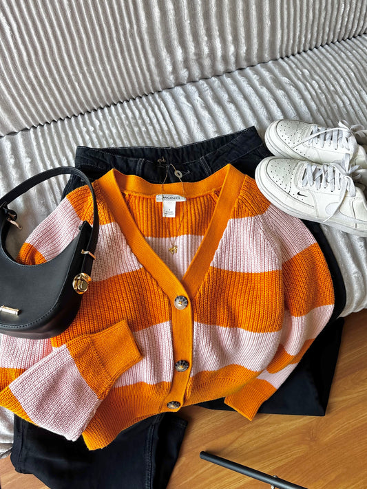 Orange Oversized Button Cardigan