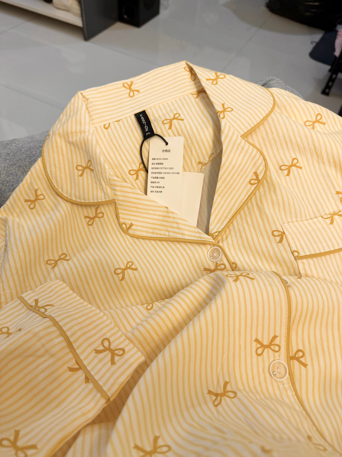Yellow Bowtiful Striped Full Sleeve Pj set