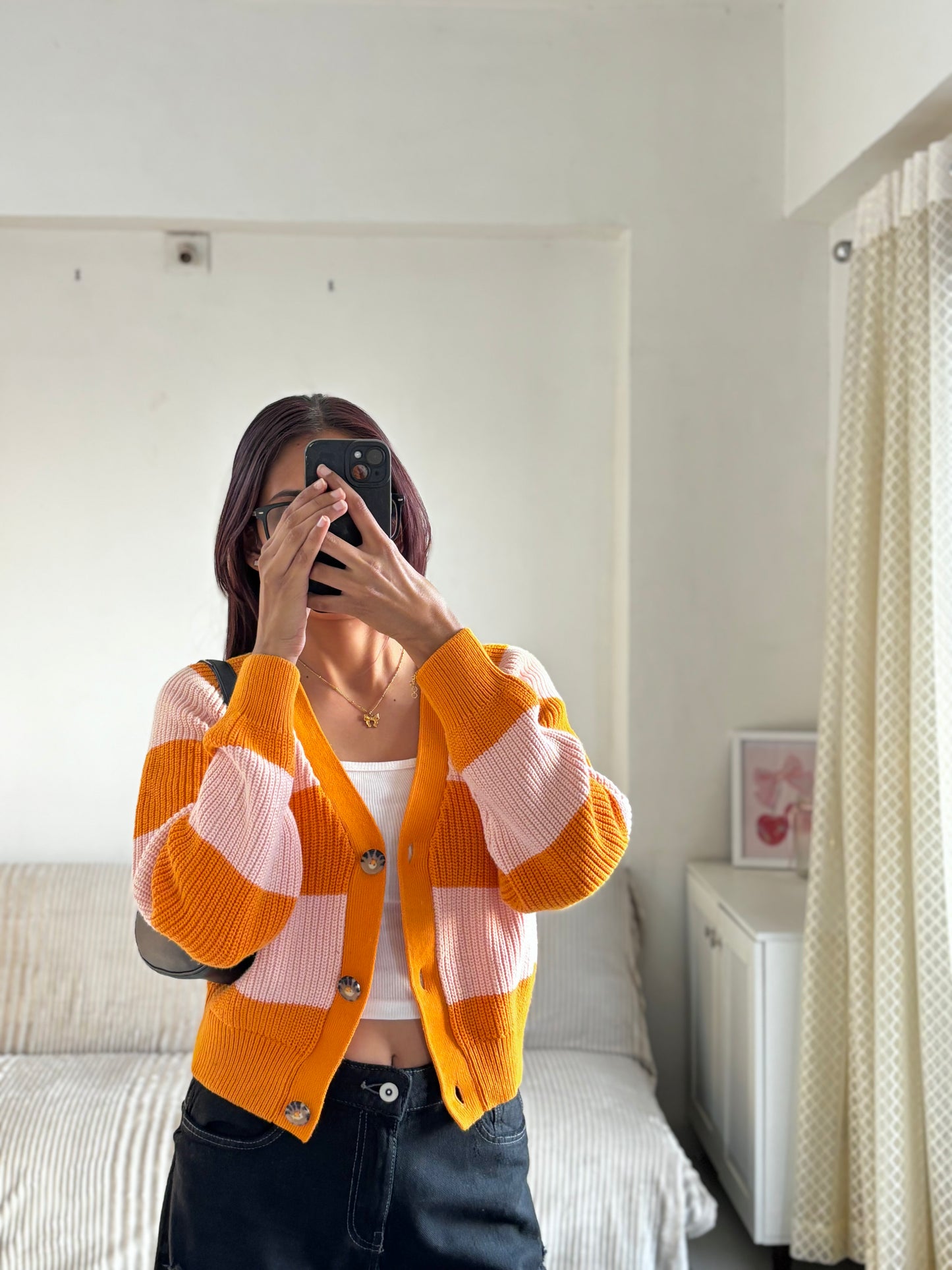 Orange Oversized Button Cardigan