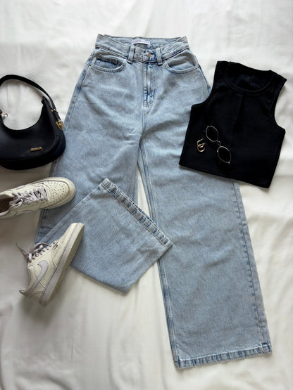 Ice blue wide leg denim jeans