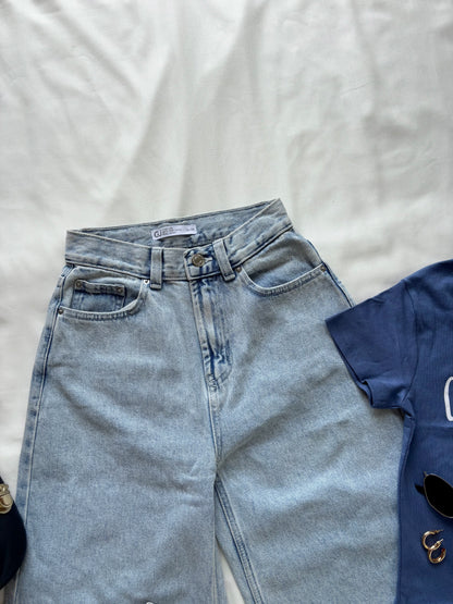 Ice blue wide leg denim jeans