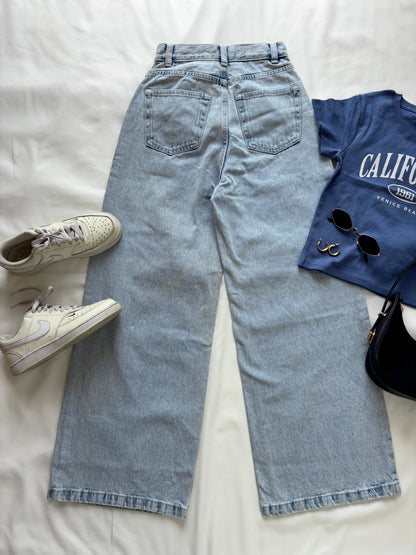 Ice blue wide leg denim jeans