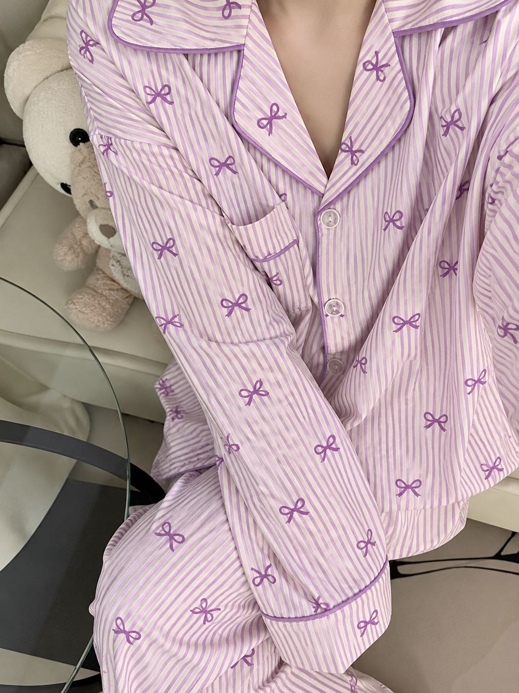 Lavender Bowtiful Striped Full Sleeve Pj set