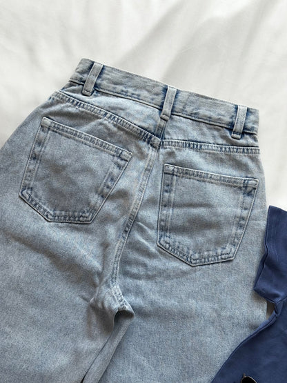 Ice blue wide leg denim jeans