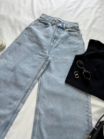 Ice blue wide leg denim jeans