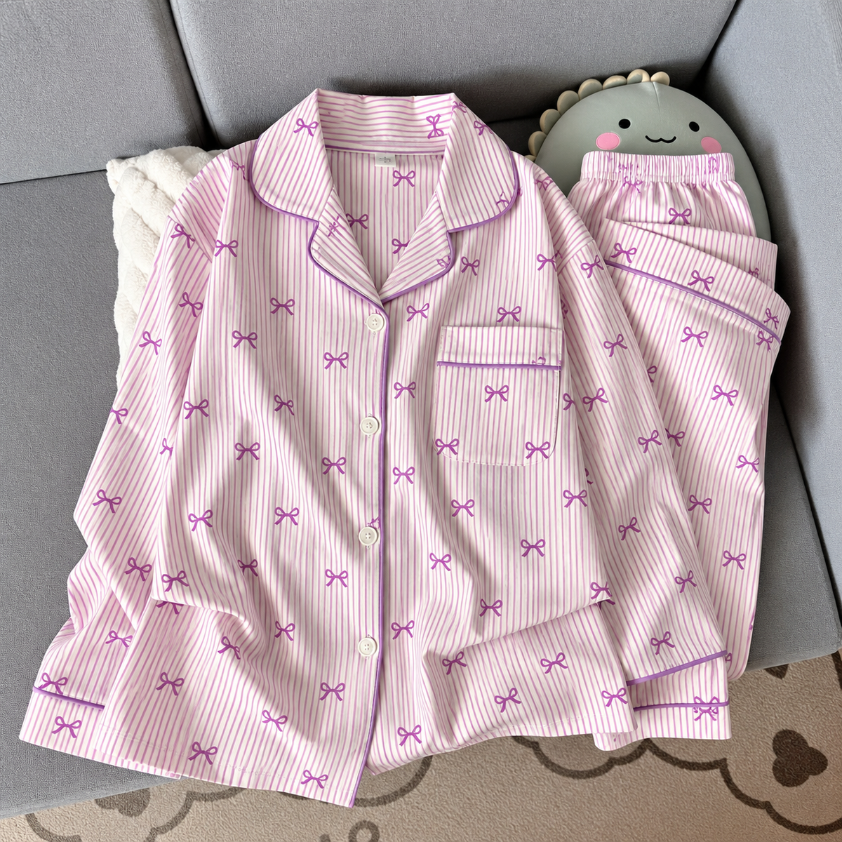 Lavender Bowtiful Striped Full Sleeve Pj set