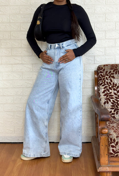 Ice blue wide leg denim jeans