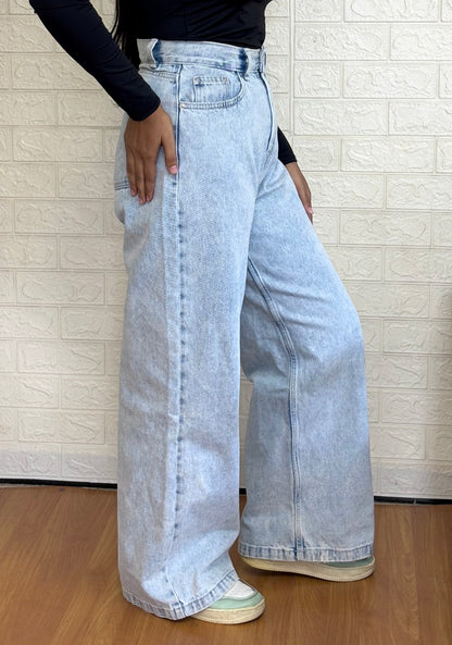 Ice blue wide leg denim jeans