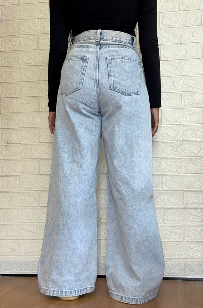 Ice blue wide leg denim jeans