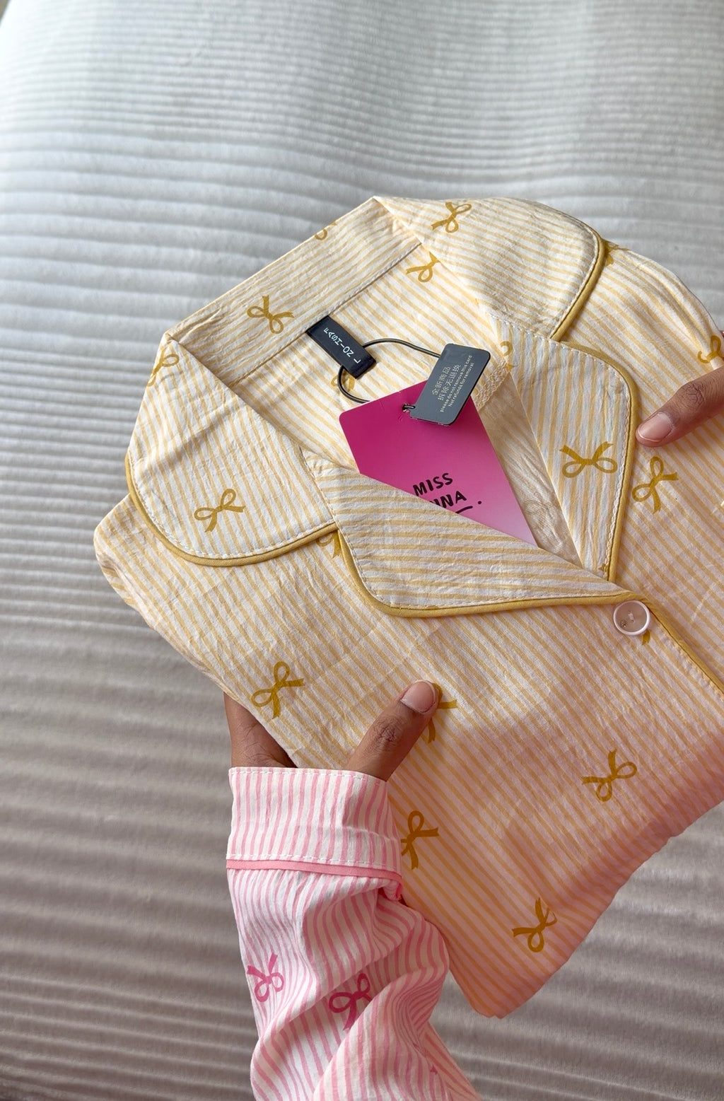 Yellow Bowtiful Striped Full Sleeve Pj set