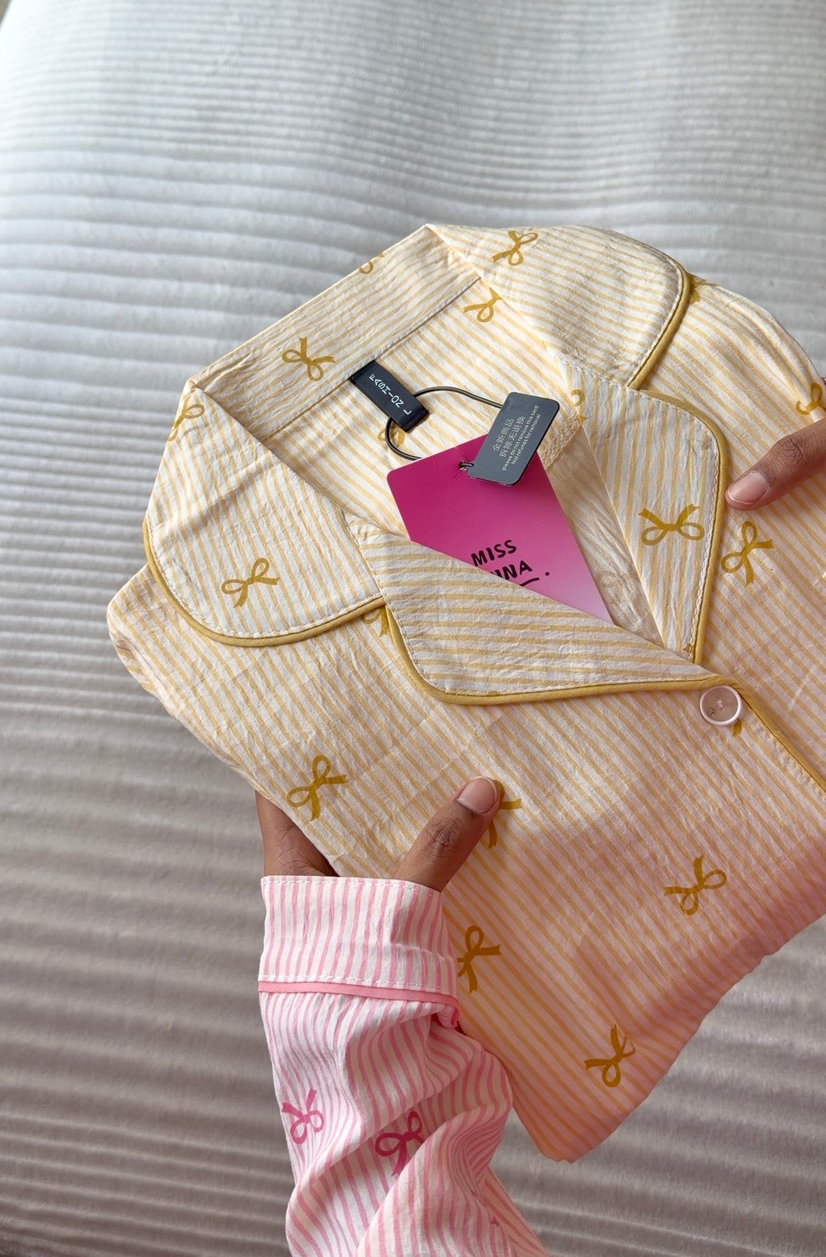 Yellow Bowtiful Striped Full Sleeve Pj set