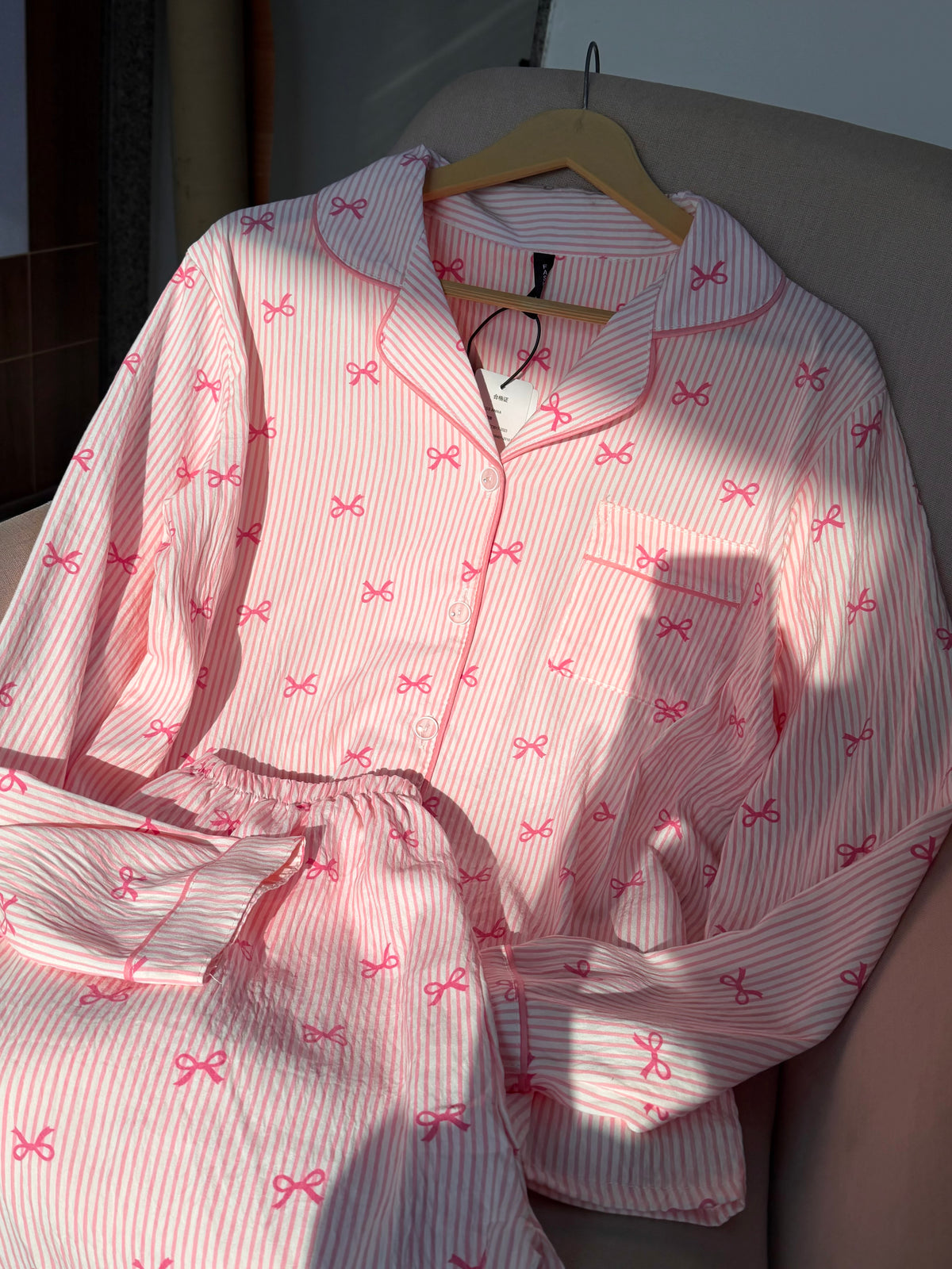 Pink Bowtiful Striped Full Sleeve Pj set