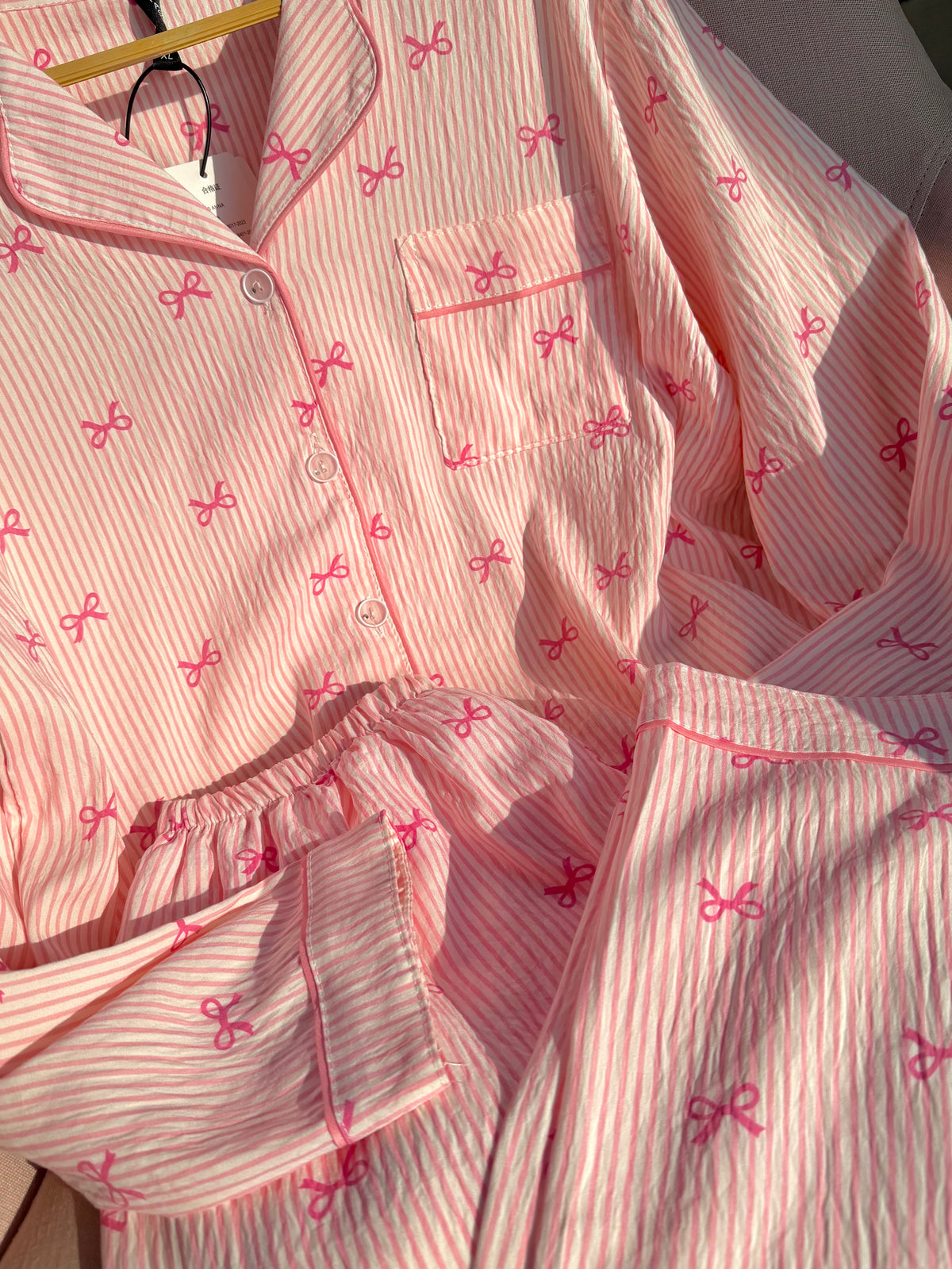 Pink Bowtiful Striped Full Sleeve Pj set