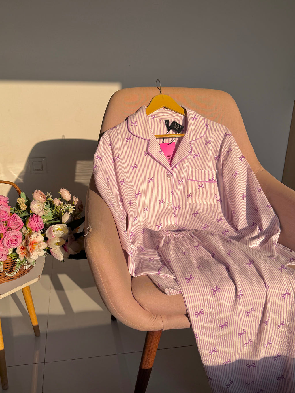Lavender Bowtiful Striped Full Sleeve Pj set