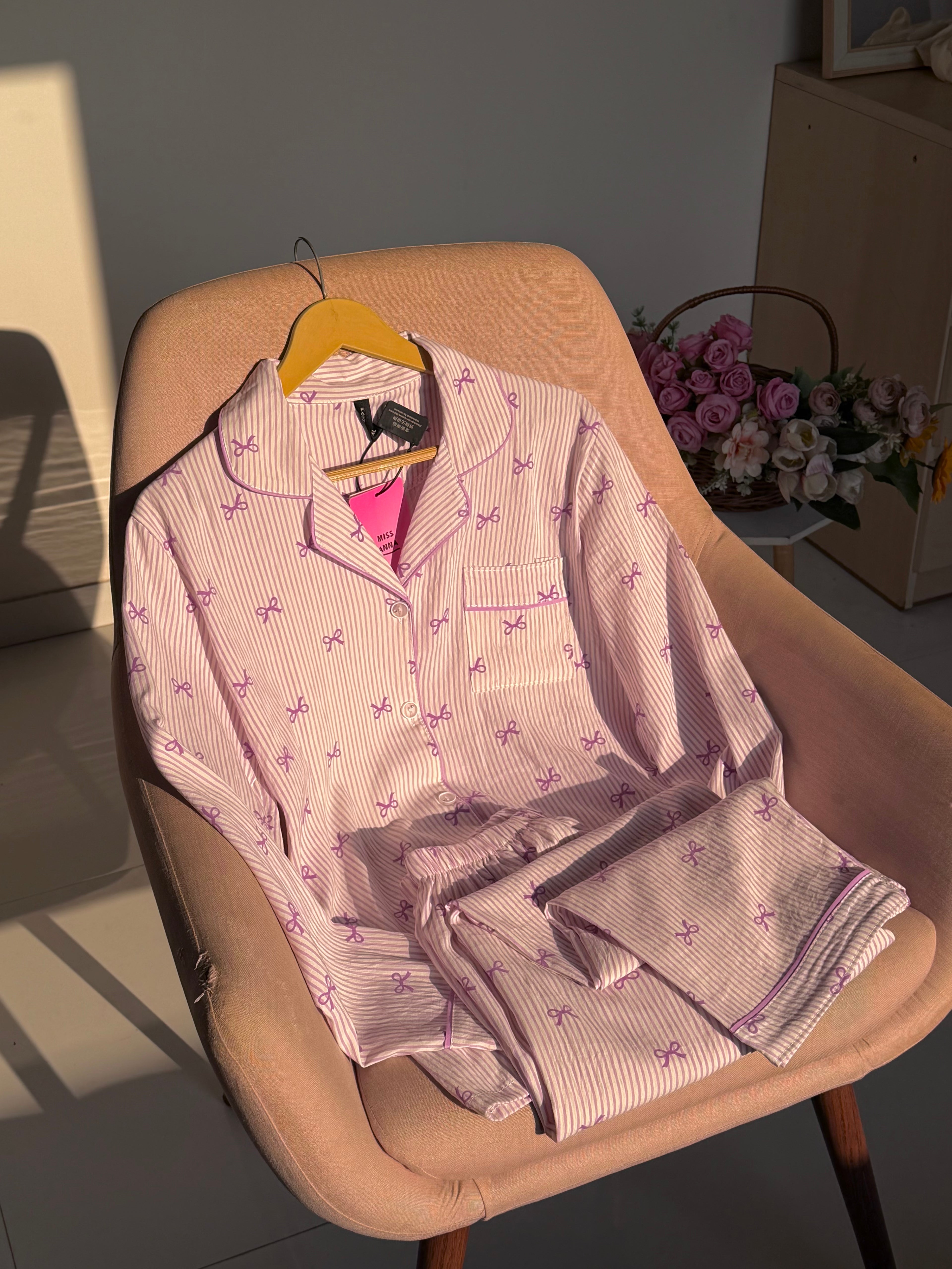 Lavender Bowtiful Striped Full Sleeve Pj set