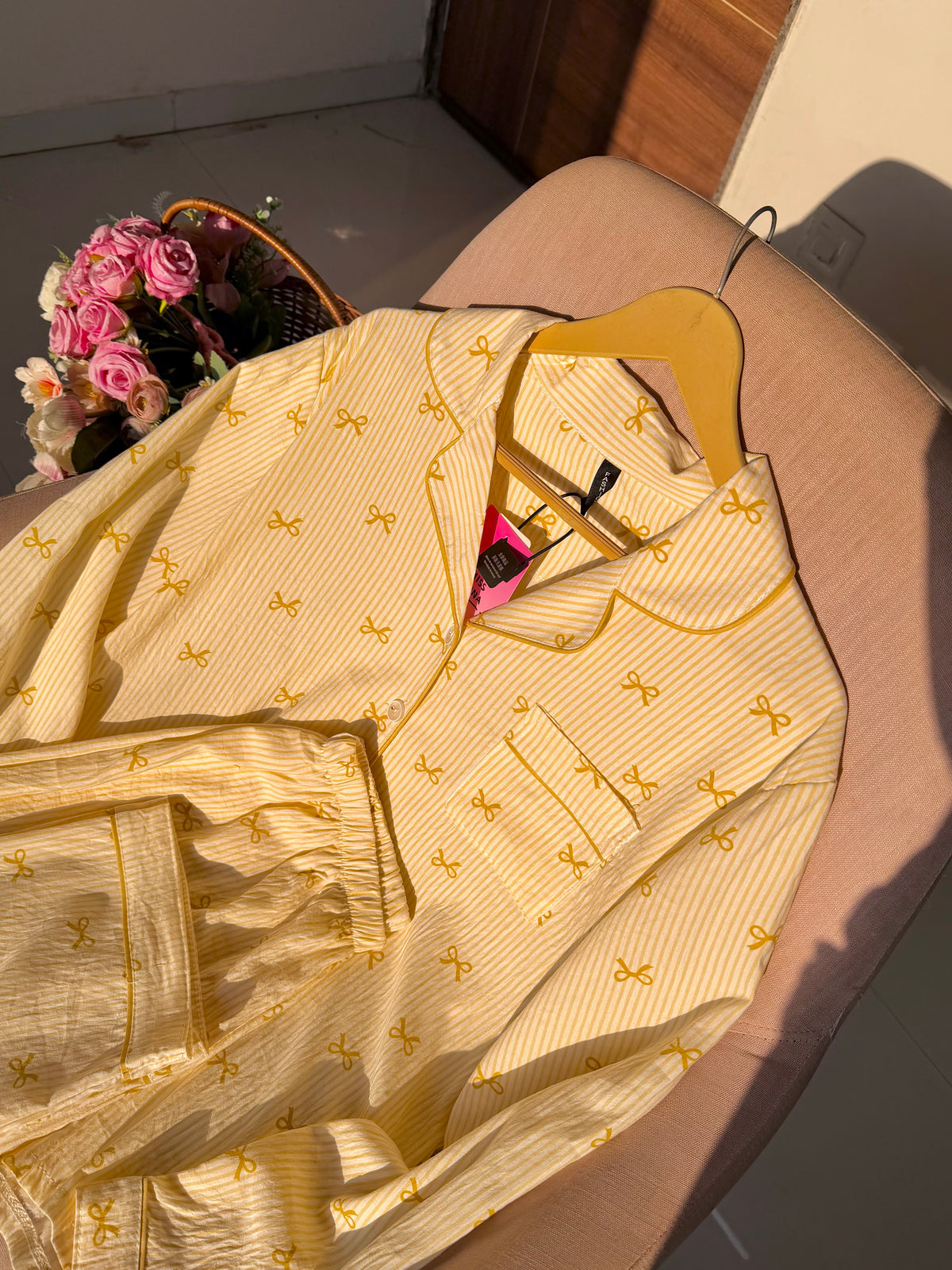Yellow Bowtiful Striped Full Sleeve Pj set