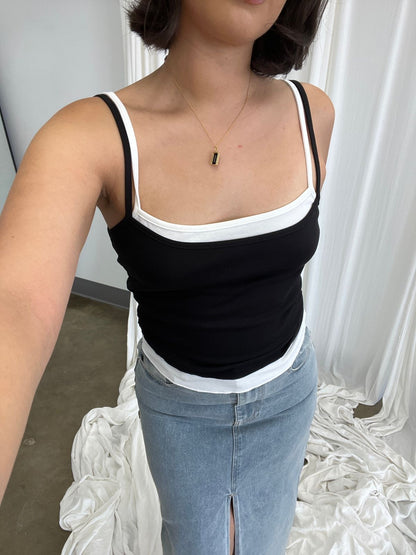 Black double layer cami top