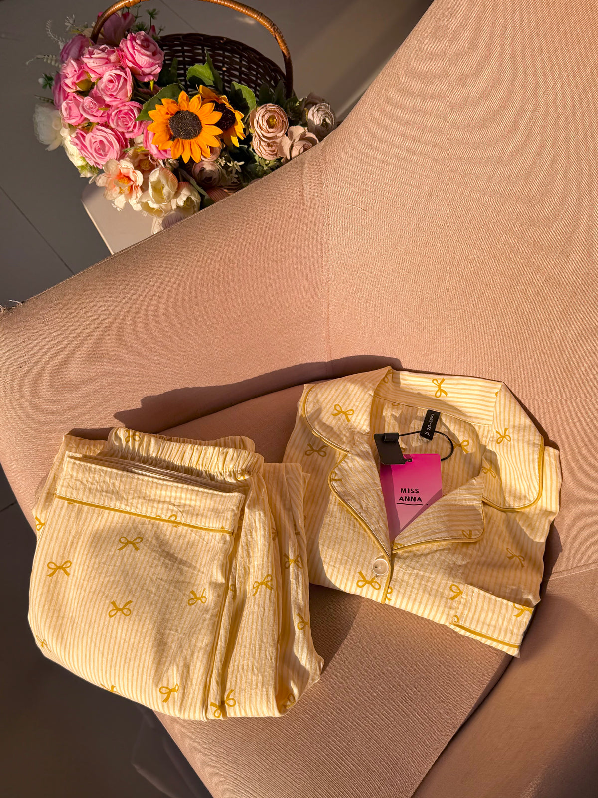 Yellow Bowtiful Striped Full Sleeve Pj set