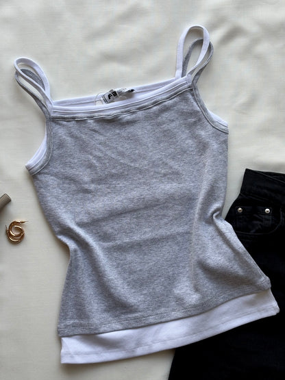 Grey double layer cami top