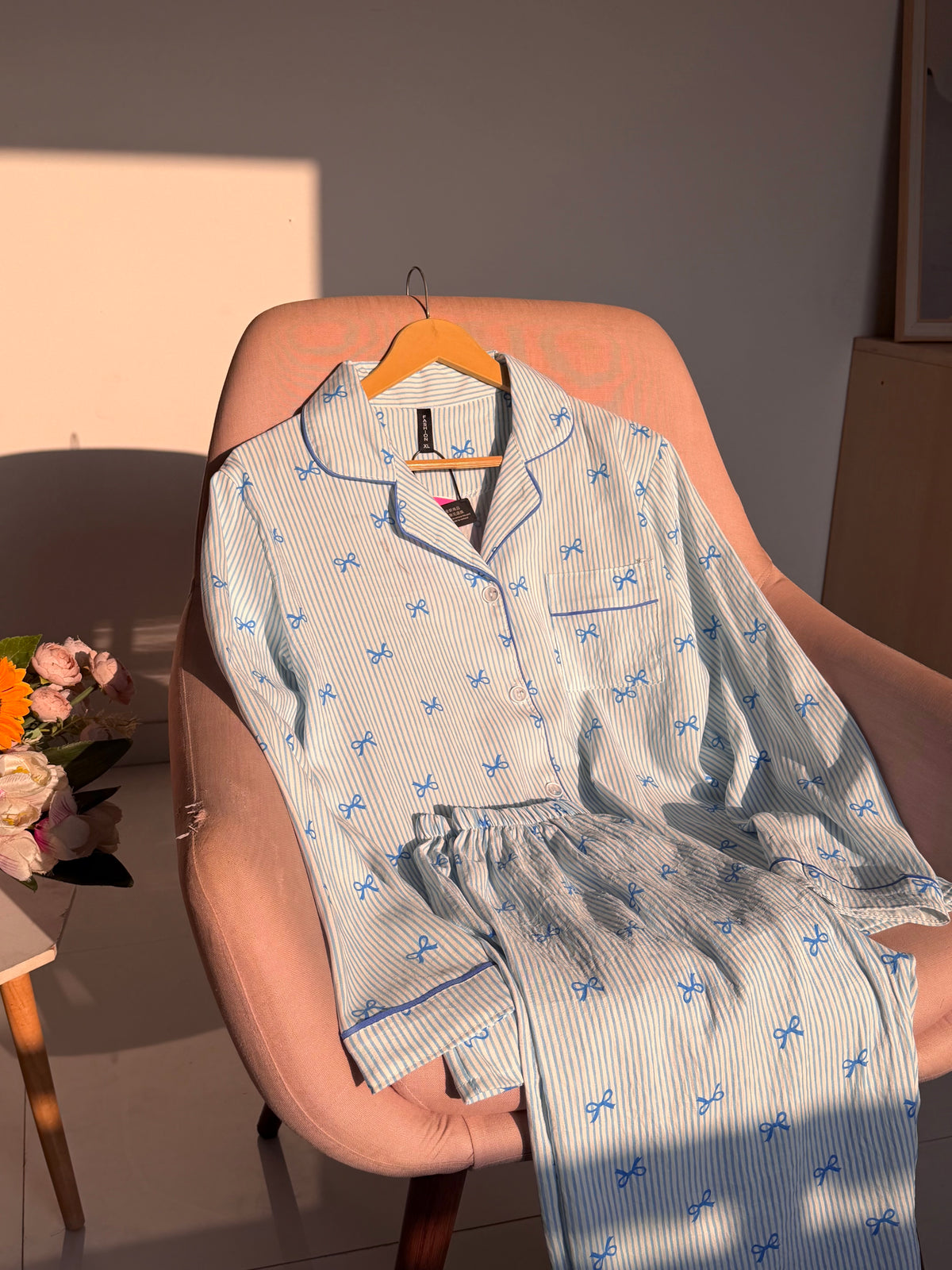 Blue Bowtiful Striped Full Sleeve Pj set