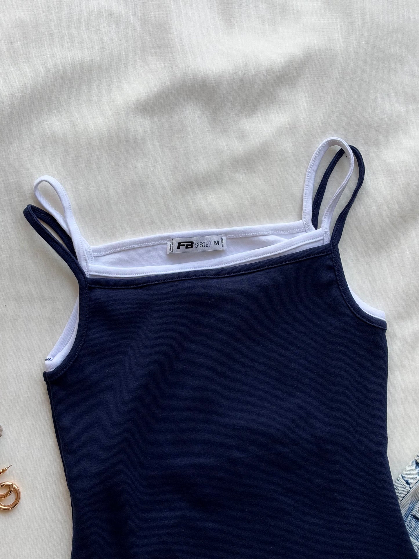 Blue double layer cami top