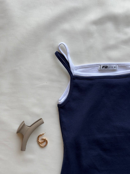 Blue double layer cami top