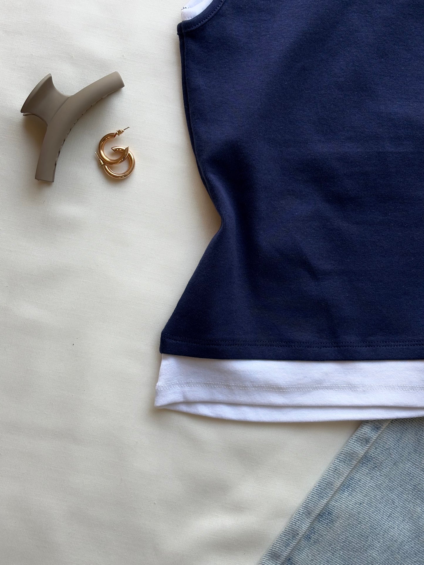 Blue double layer cami top