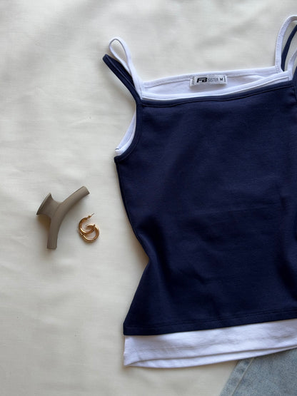 Blue double layer cami top
