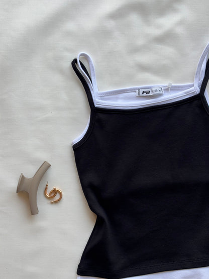 Black double layer cami top