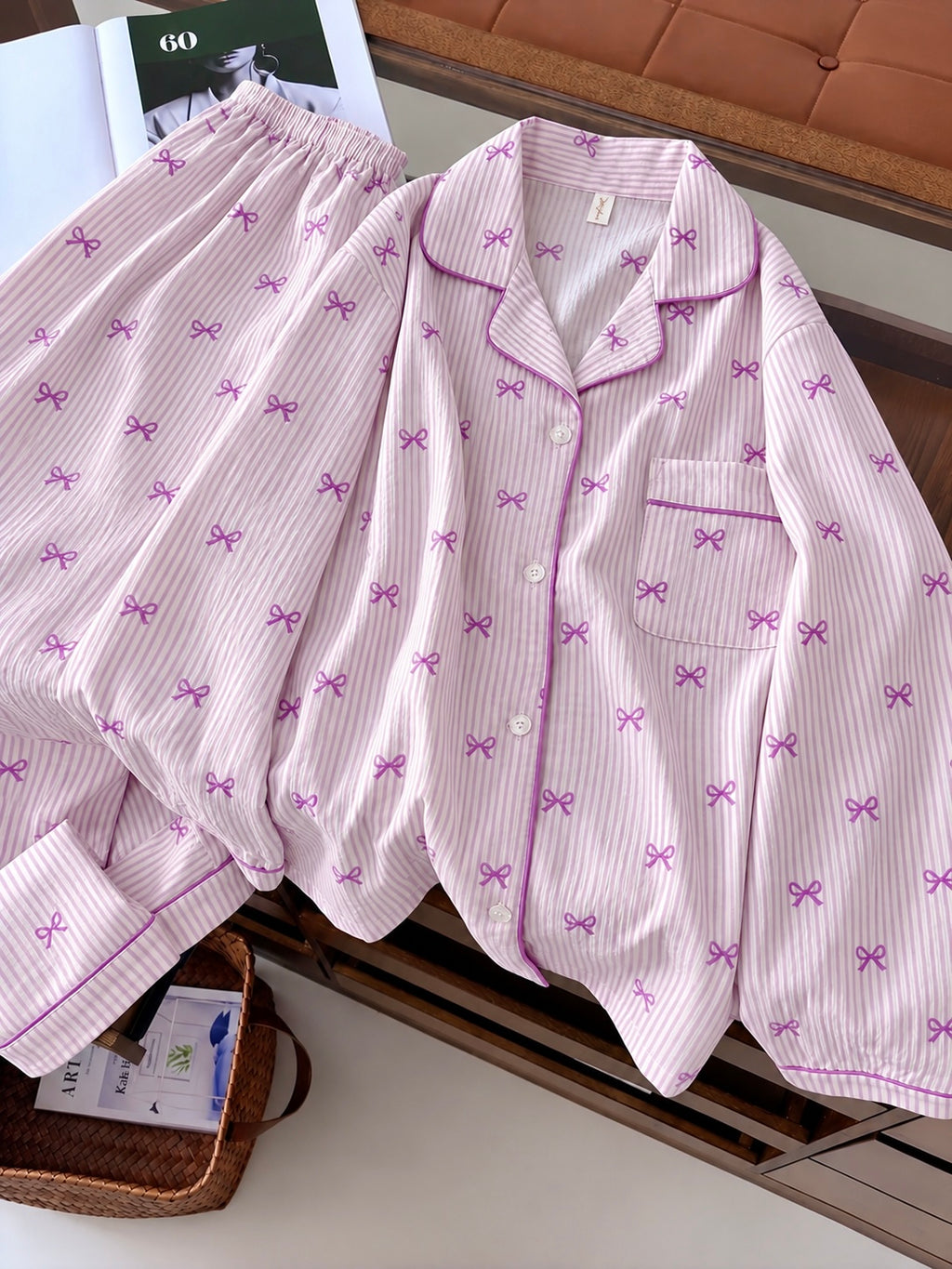 Lavender Bowtiful Striped Full Sleeve Pj set