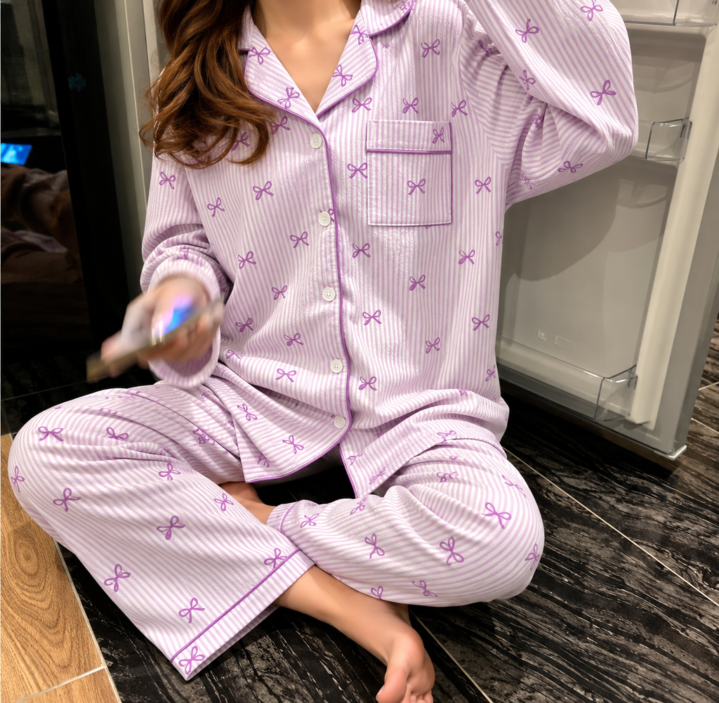 Lavender Bowtiful Striped Full Sleeve Pj set