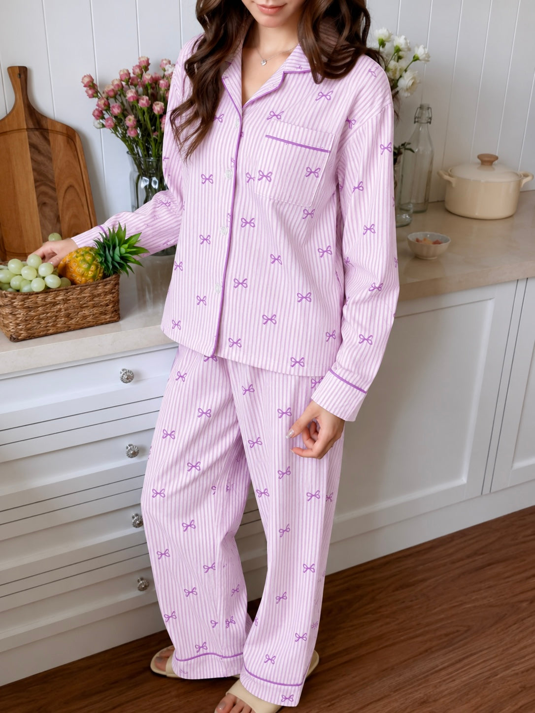 Lavender Bowtiful Striped Full Sleeve Pj set