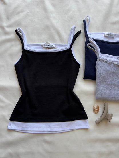 Black double layer cami top