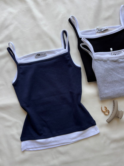 Blue double layer cami top