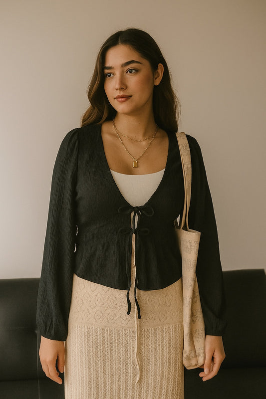 Black Luxe Tie Up Top
