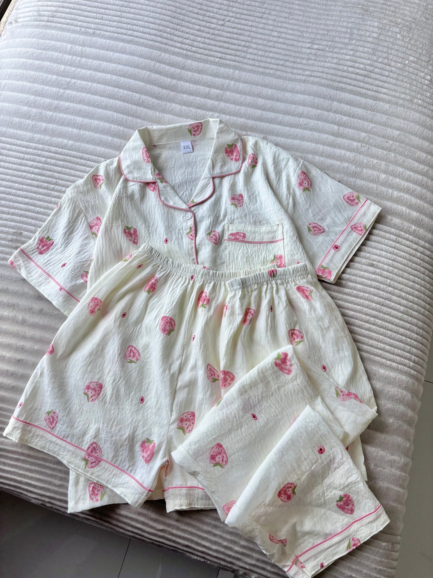 Sweet Strawberry Dreamy 3 Piece Night Suit
