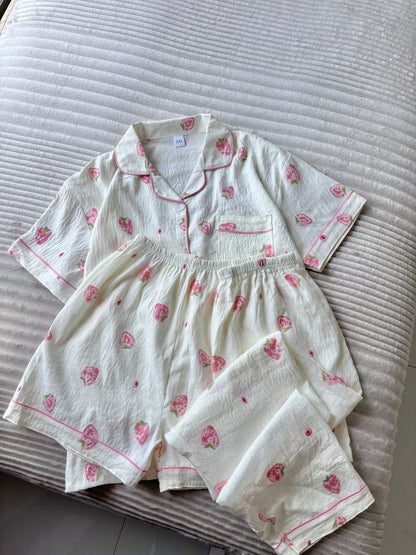 Sweet Strawberry Dreamy 3 Piece Night Suit