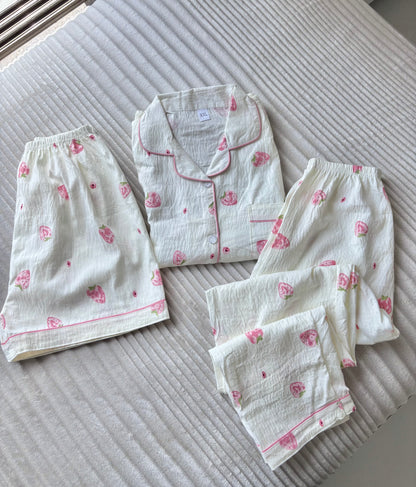 Sweet Strawberry Dreamy 3 Piece Night Suit