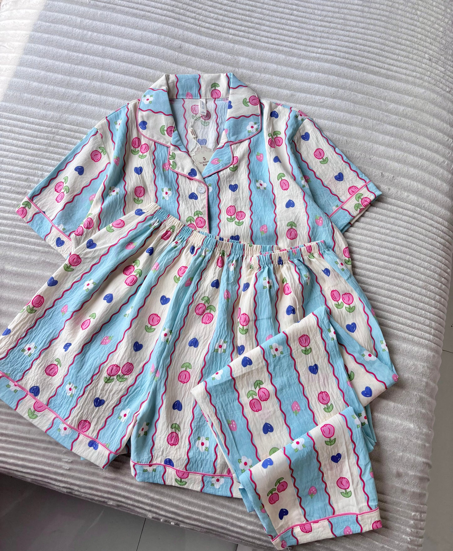 Petals Pop Dreamy 3 Piece Night Suit