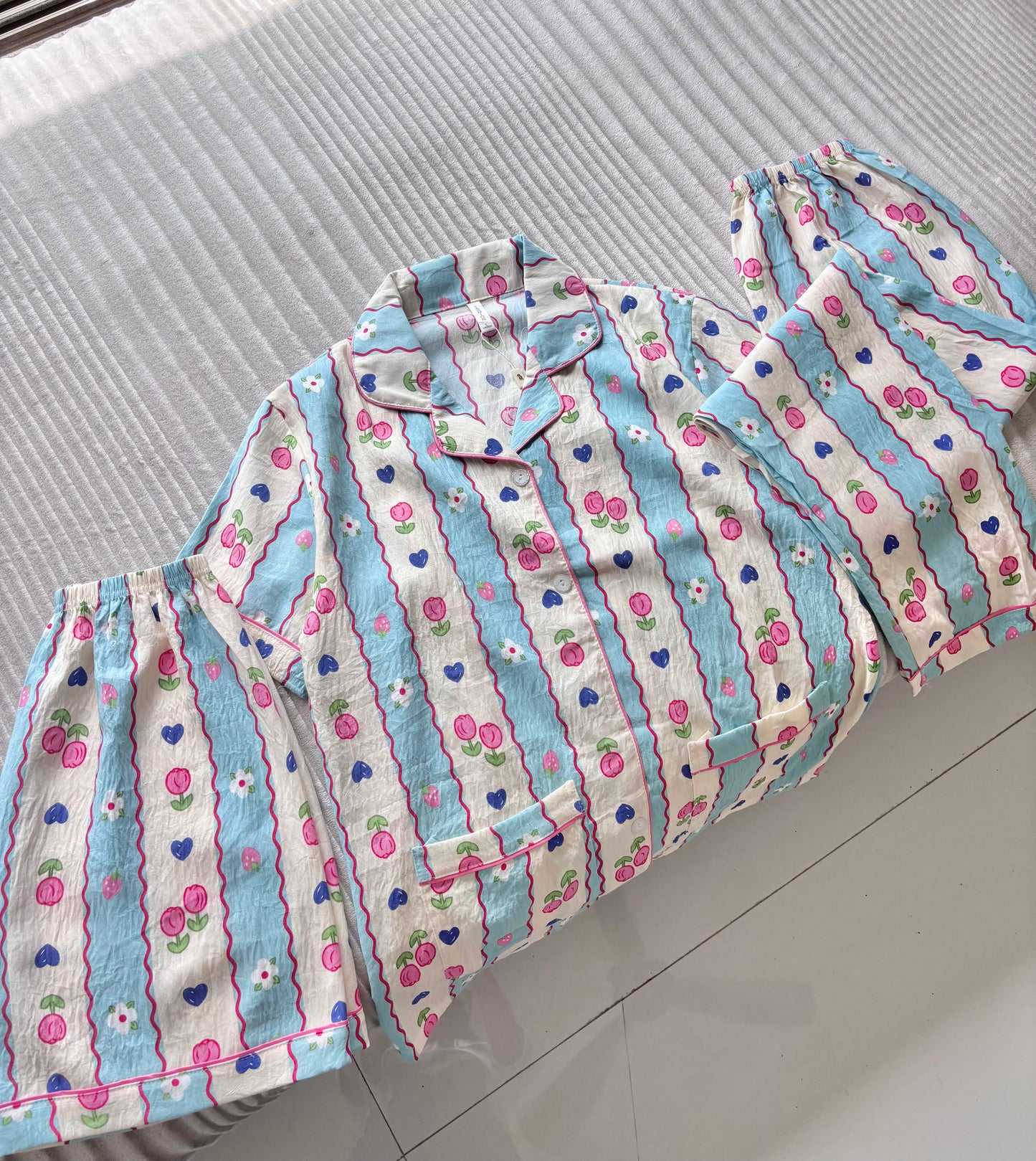 Petals Pop Dreamy 3 Piece Night Suit