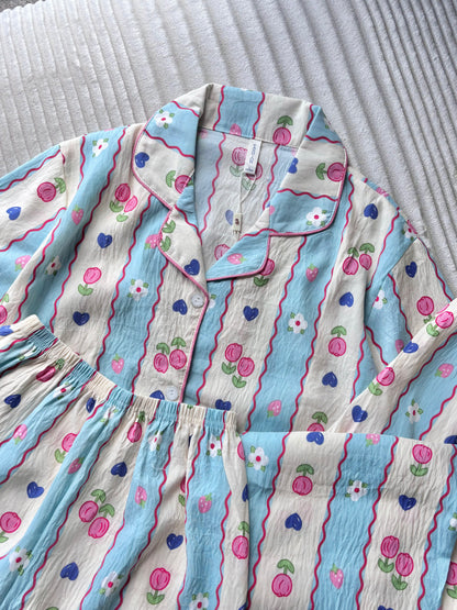 Petals Pop Dreamy 3 Piece Night Suit
