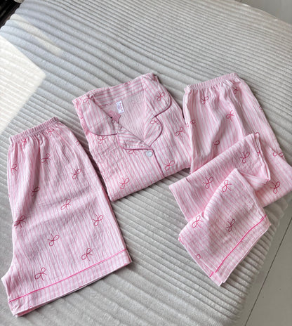 Pink Ribbon Dreamy 3 Piece Night Suit
