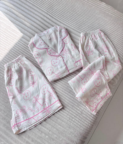 Cherry Bow Dreamy 3 Piece Night Suit