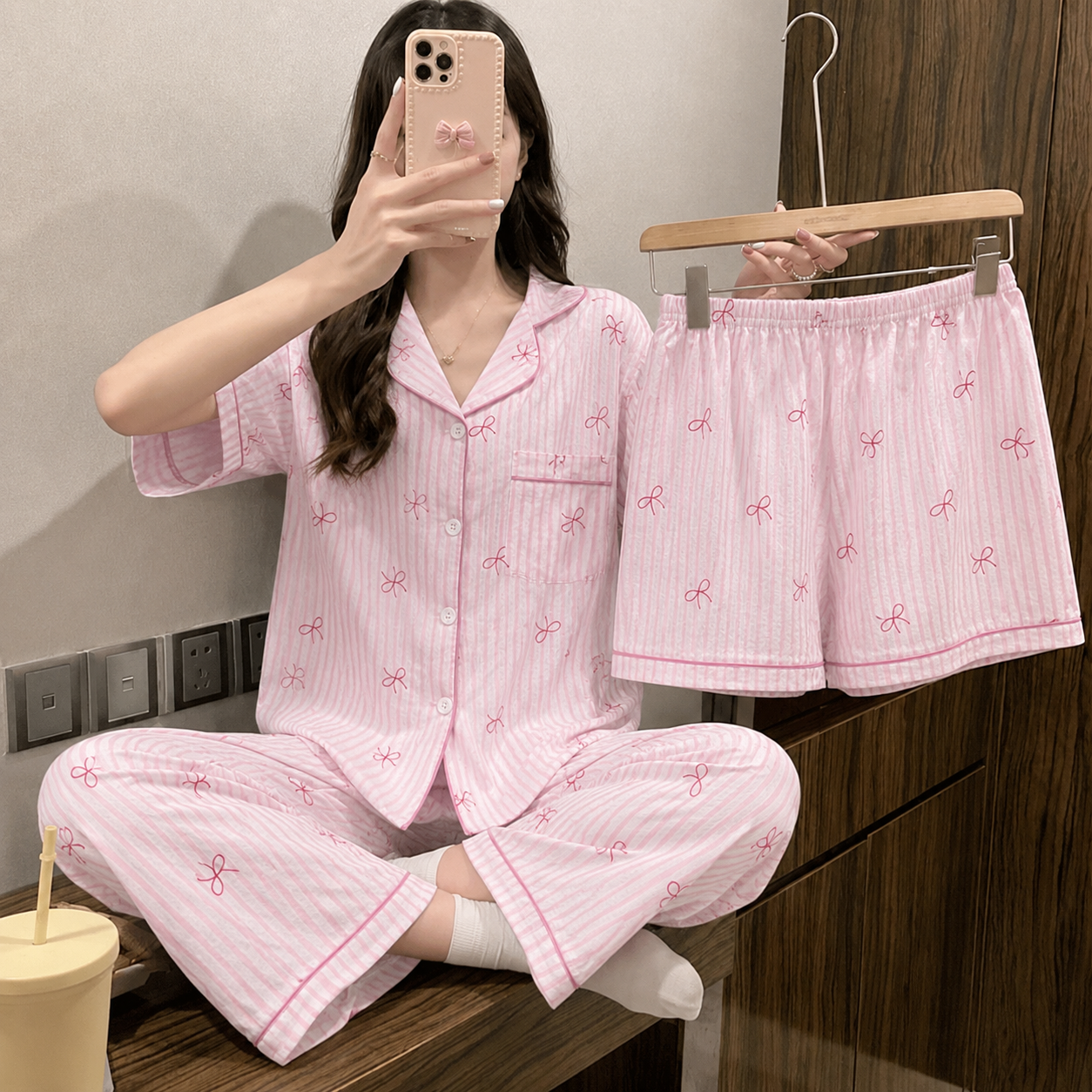 Pink Ribbon Dreamy 3 Piece Night Suit