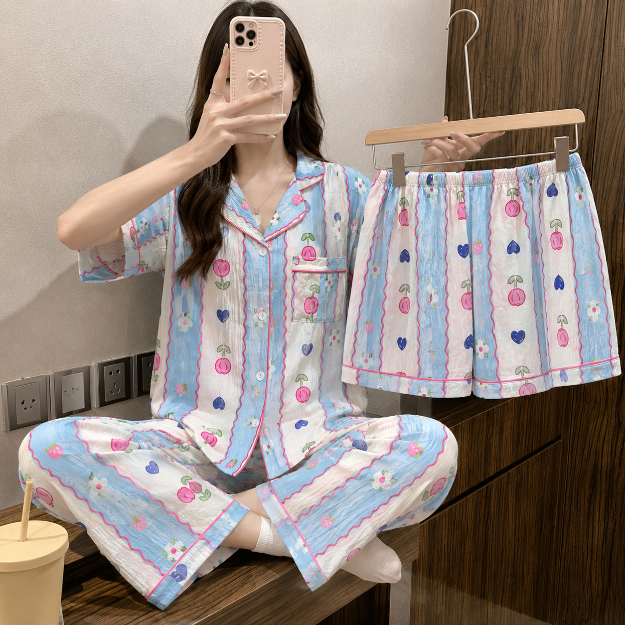 Petals Pop Dreamy 3 Piece Night Suit