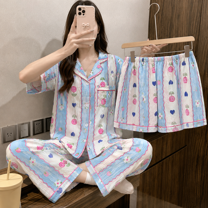 Petals Pop Dreamy 3 Piece Night Suit