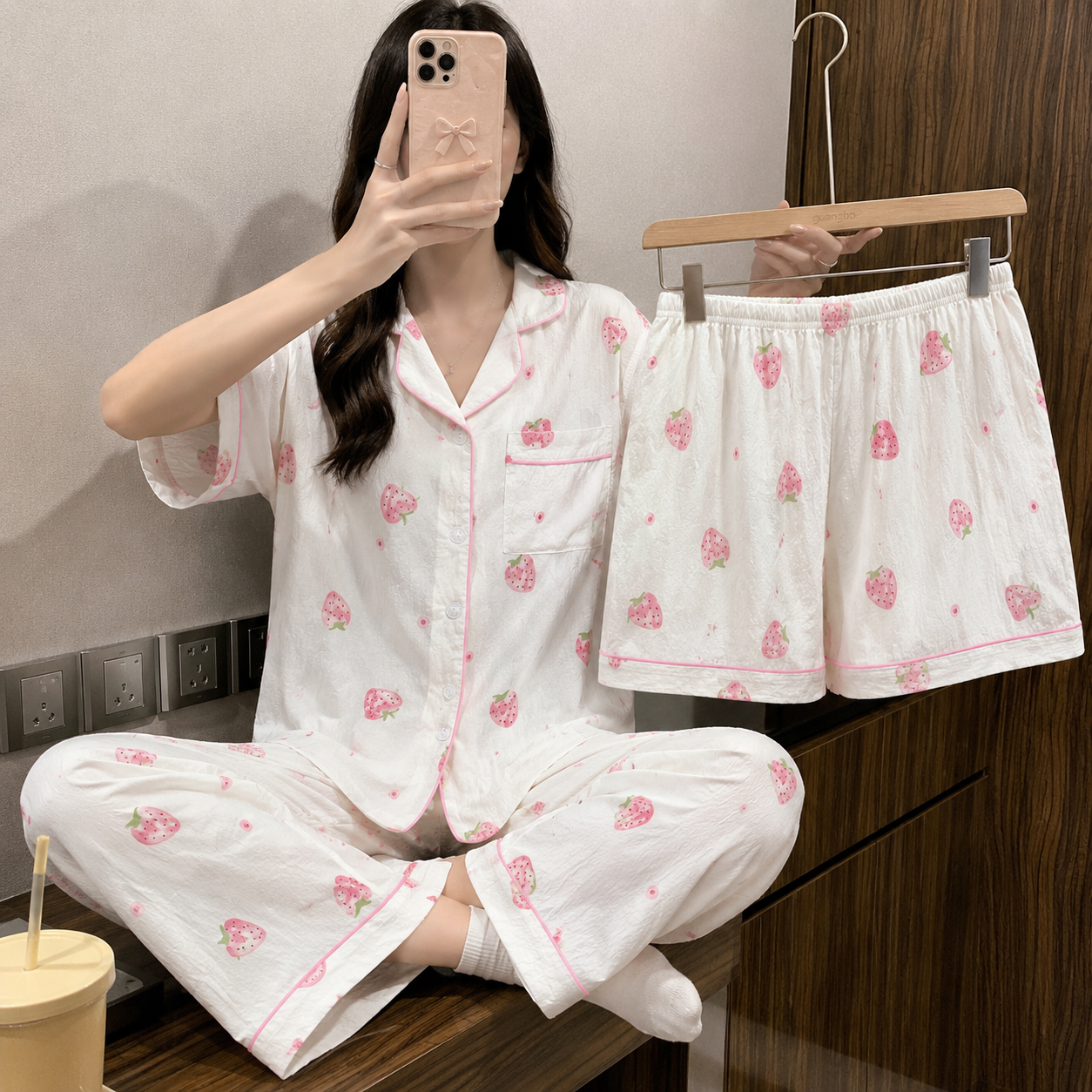 Sweet Strawberry Dreamy 3 Piece Night Suit