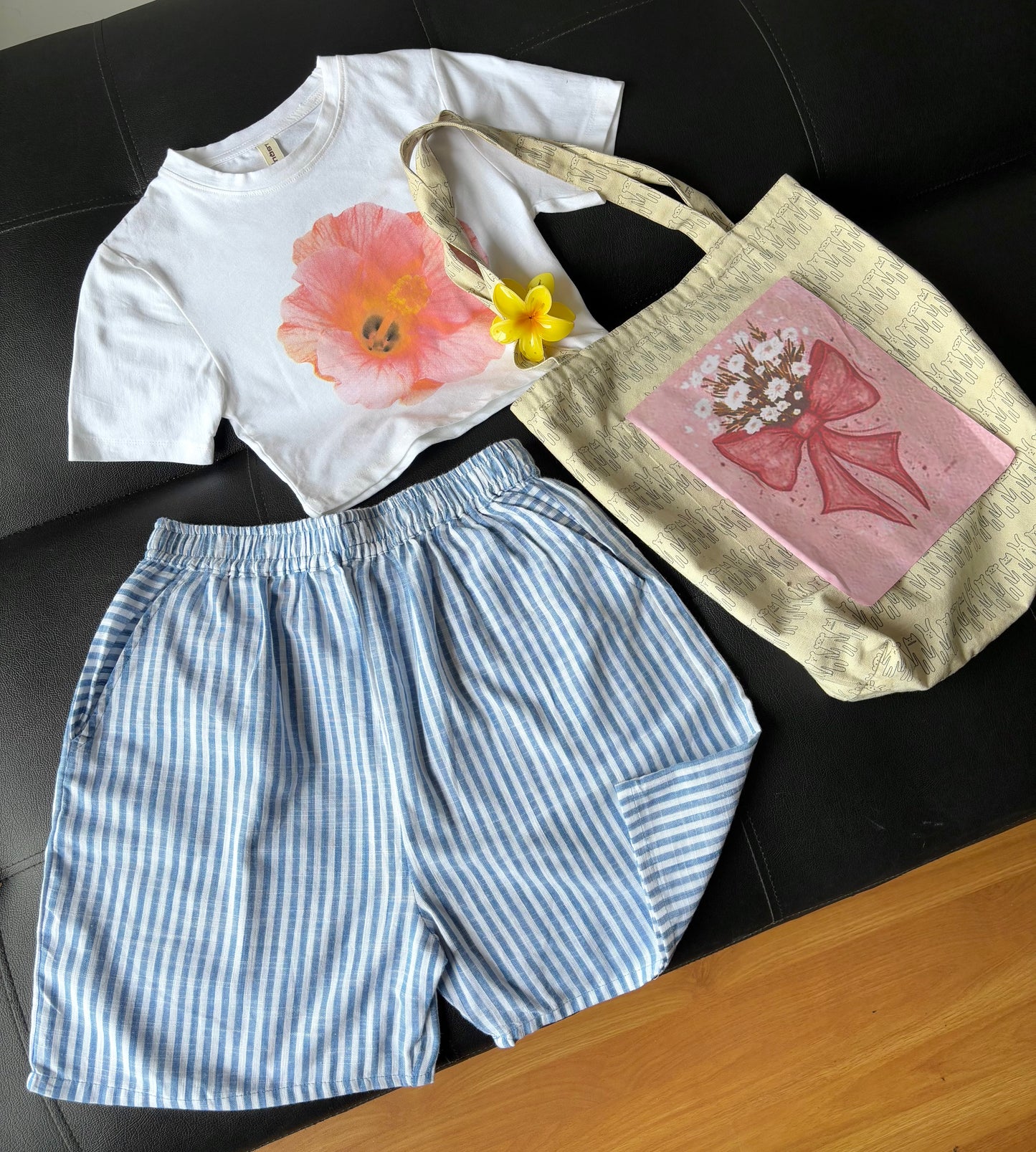 Blue Linen Striped Shorts