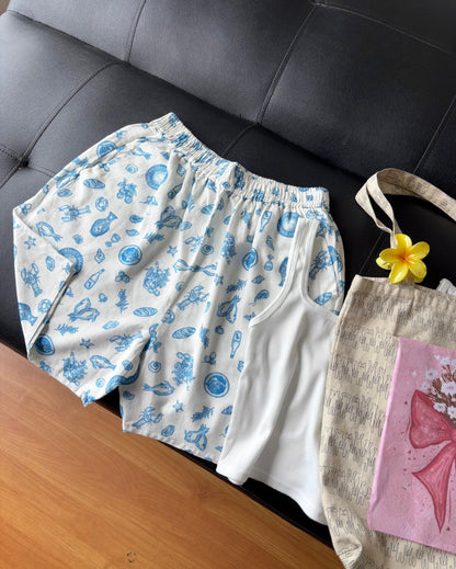 Blue Printed Shorts