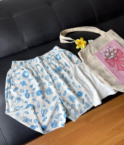 Blue Printed Shorts